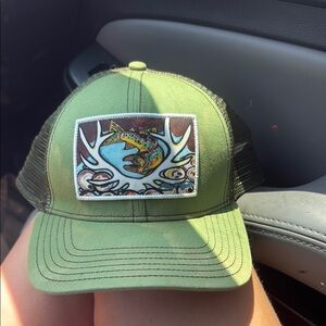 Green Trucker Hat with Fish Patch